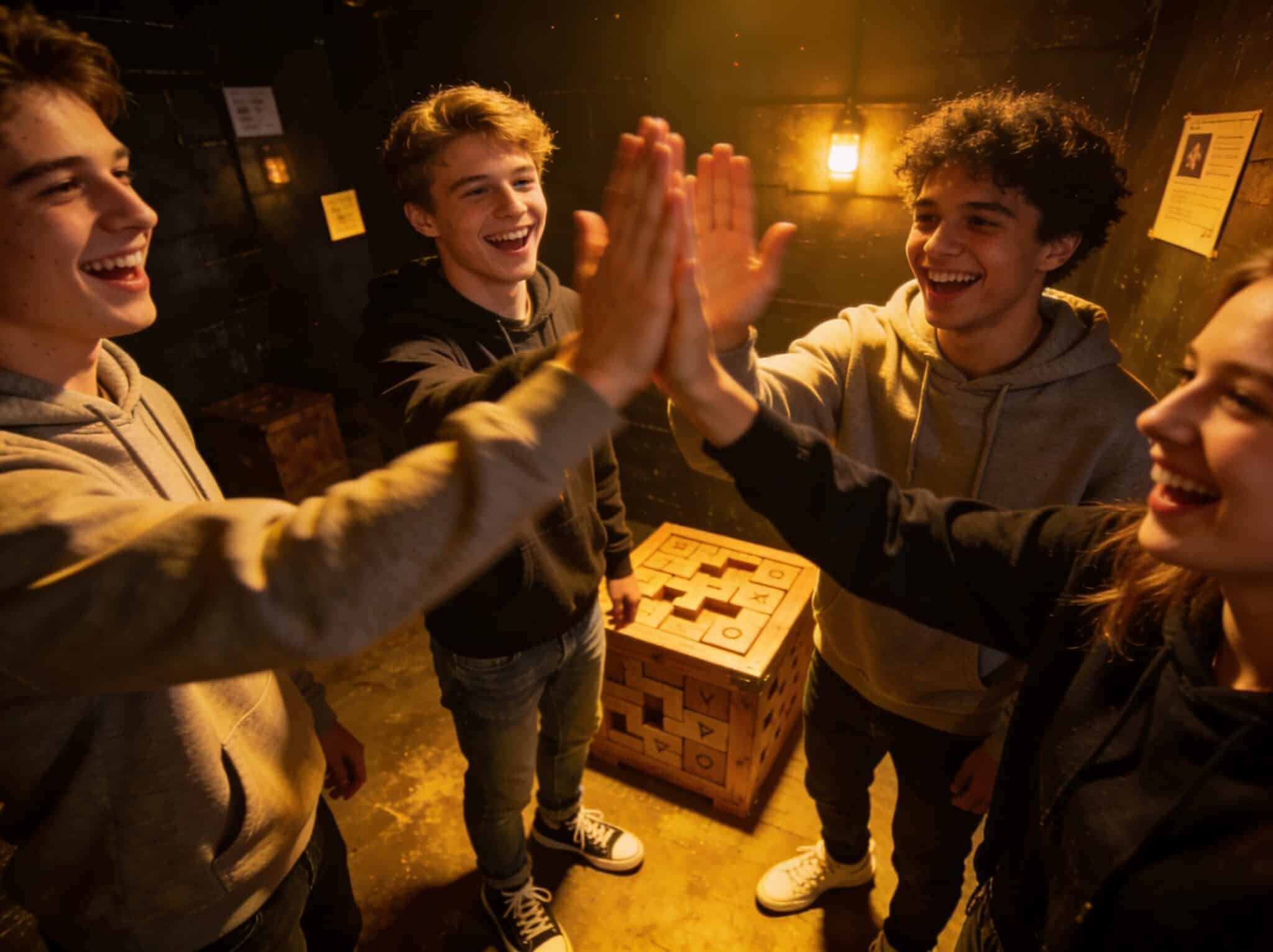 grupo de amigos resolviendo un escape room