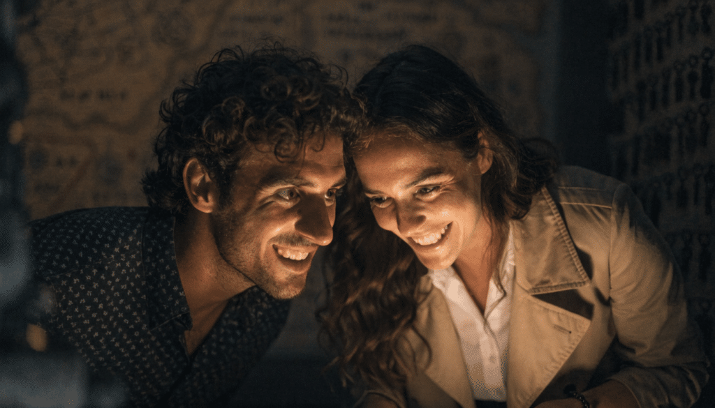 Pareja viviendo un escape room para dos en Madrid