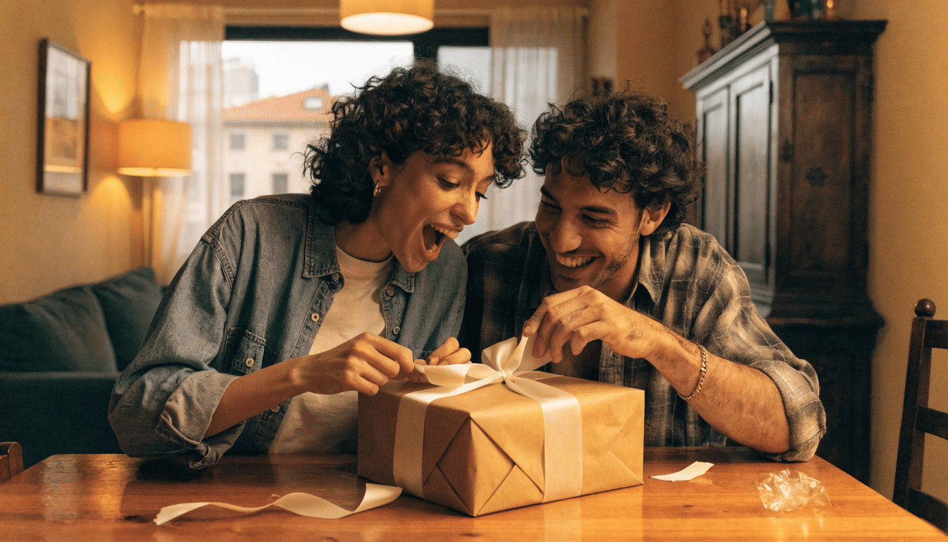 Pareja sorprendiéndose con una experiencia para regalar en Madrid